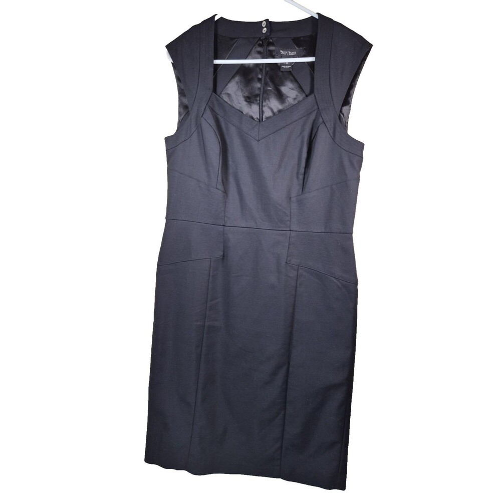 WHBM White House Black Market Black Sheath Dress Sweetheart Neck Sz 12 Lined